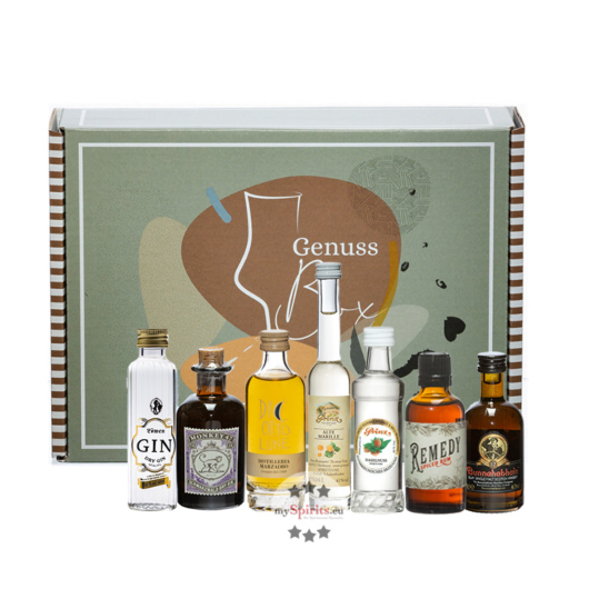 mySpirits Tasting Box No. 2: Minis im Probierset / 40-47 % Vol. / 3 x 4 cl & 4 x 5 cl in Genussbox