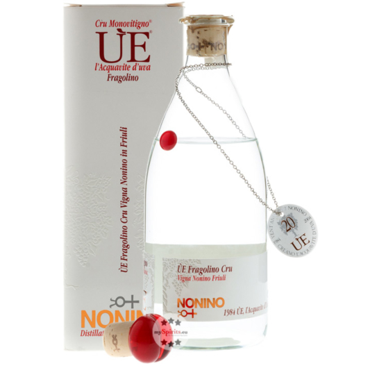 Grappa Nonino: ÙE Fragolino Cru Monovitigno - Traubenbrand / 43 % vol. / 0,5 L Flasche in Geschenbox