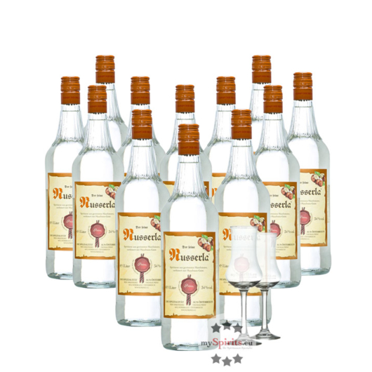 12 x Prinz Nusserla / 34 % Vol. / 12 x 1,0 Liter-Flasche + 2 x gratis mySpirits-Schnapskelch