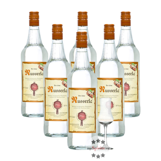 6 x Prinz Nusserla / 34 % Vol. / 6 x 1,0 Liter-Flasche + 1 x gratis mySpirits-Schnapskelch