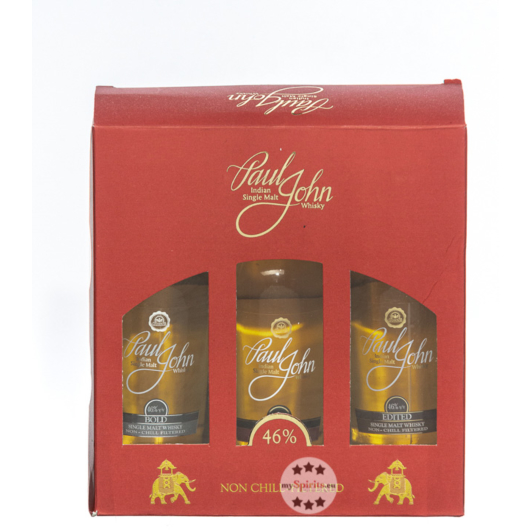 Paul John Whisky Probierset: Brilliance, Bold, Edited Miniaturen / 46 % Vol. / 3 x 0,05 Liter in Geschenkbox