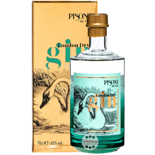 Pisoni 7 Laghi London Dry Gin / 45 % vol / 0,7 Liter-Flasche in Geschenkbox