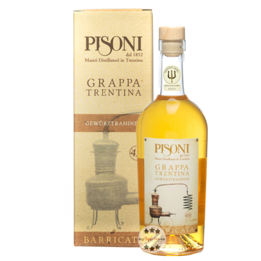 Pisoni Grappa Trentina Gewürztraminer Barricata / 45 % Vol. / 0,7 Liter-Flasche