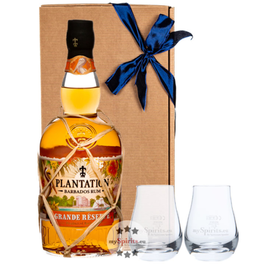 Geschenk-Set: Plantation Grande Réserve Rum (40 % Vol. / 0,7 L) + 2 x mySpirits Nosingglas in Geschenkbox