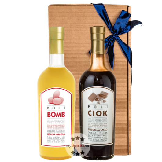 Geschenk-Set: Poli Bomb Eierlikör (17 % Vol. / 0,7 L) + Poli Ciok Kakaolikör (17 % Vol. / 0,7 L) in Geschenkbox