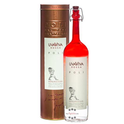 Poli: UvaViva Rossa di Poli Distillato d’Uva / 40 % Vol. / 0,7 Liter-Flasche in Metalldose