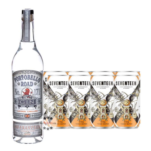 Gin Tonic Set: Portobello Road No. 171 Gin (42 % Vol. / 0,7 L) + 8 x 1724 Tonic Water (0,2 L) inkl. 2,00 € Pfand