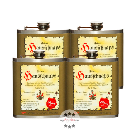 Prinz Flachmann 4er Probierset Hausschnaps / 34 % vol / 4 x 0,2 Liter-Flasche