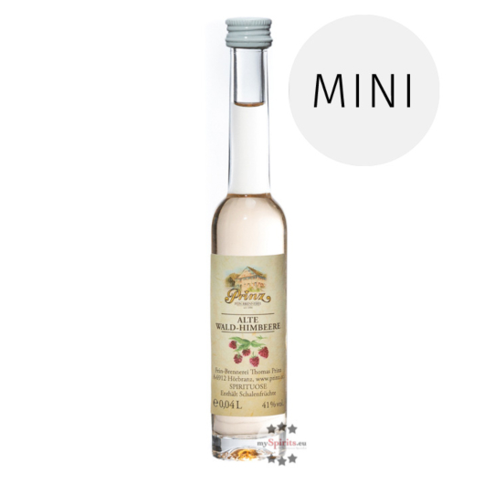 Prinz: Alte Wald-Himbeere im Holzfass gereift, Miniatur / 41 % Vol. / 0,04 Liter-Flasche