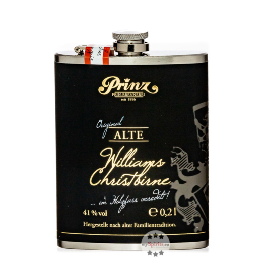 Prinz Flachmann Alte Williams-Christ-Birne im Holzfass gereift / 41 % Vol. / 0,2 Liter-Flasche aus Edelstahl 