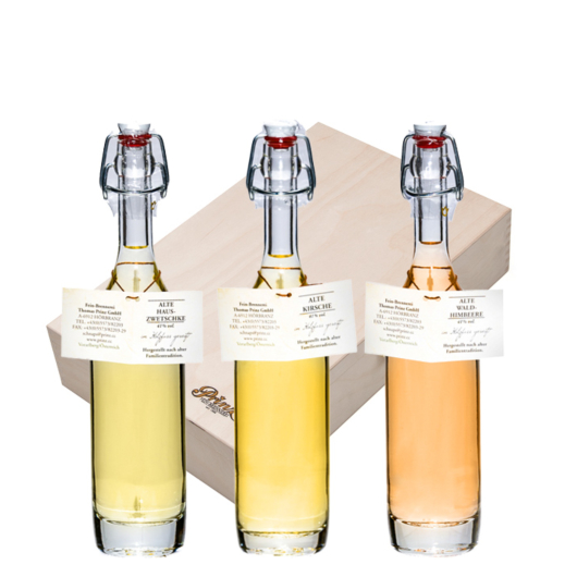 Prinz: Geschenk-Set Holzfass-Traum (Alte Sorten) / 41 % Vol. / 3 x 0,2 Liter-Flasche in Holzbox