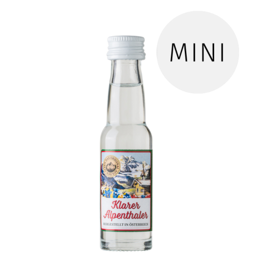 Prinz: Klarer Alpenthaler Kräuterschnaps Probierflasche / 38% Vol. / 0,02 Liter Miniatur-Flasche