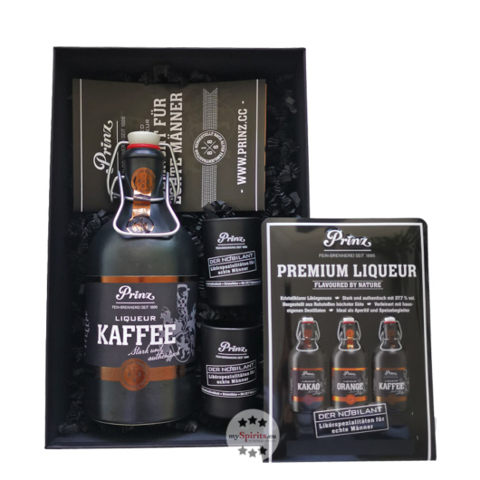 Prinz: Geschenk-Set "Nobilant Männerbox" Kaffee / 37,7 % Vol. / 0,5 L mit Nobilant Schild & Stamperl