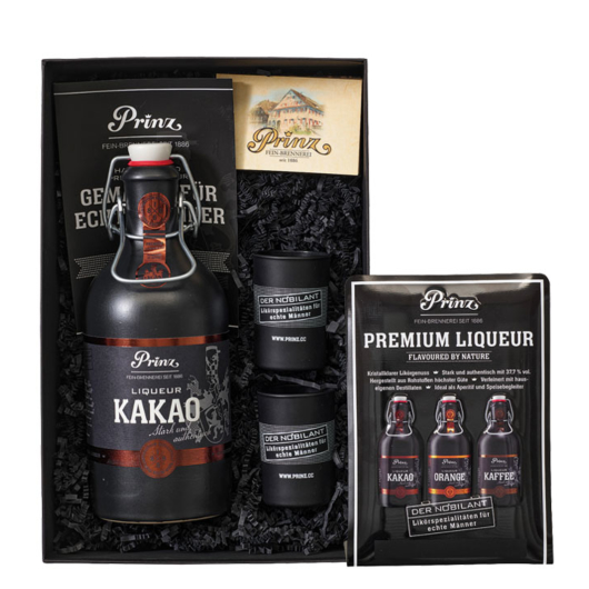 Prinz: Geschenk-Set "Nobilant Männerbox" Kakao / 37,7 % Vol. / 0,5 L mit Nobilant Schild & 2x Stamperl