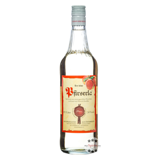 Prinz Pfirserla, feiner Pfirsichschnaps vom Bodensee / 34 % Vol. / 1,0 Liter-Flasche