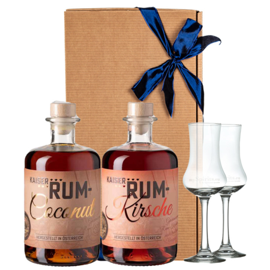 Set: Prinz Rum Coconut + Kirsche Likör mit Inländerrum/ 40 % vol. / 2 x 0,5 L Flasche in Geschenkbox