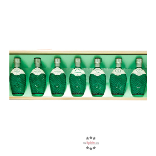 Rochelt Miniaturenset Teresa - 7 Obstbrand-Miniaturen Probierset / 50 % Vol. / 7 x 0,04 Liter-Flaschen in Holzkistchen inkl. 5,00 € Pfand