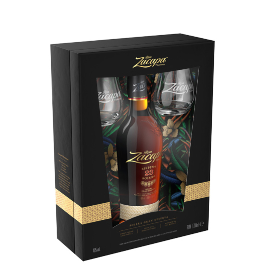 Ron Zacapa 23 Rum Solera Gran Reserva Geschenkset / 40 % Vol. / 0,7 Liter-Flasche + 2 Nosinggläser