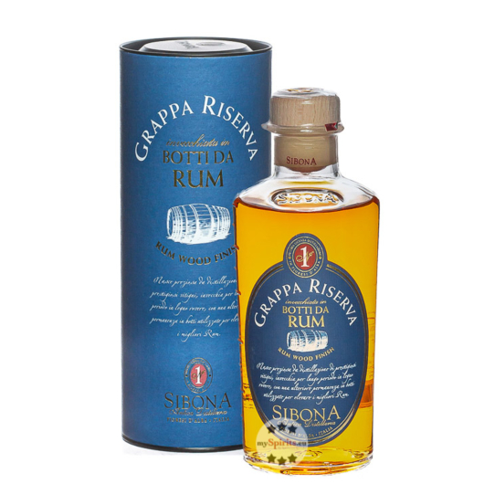 Sibona Grappa Riserva Botti da Rum / 40 % Vol. / 0,5 Liter-Flasche in Geschenkdose