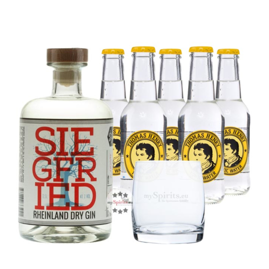 Siegfried Rheinland Dry Gin (41 % Vol., 0,5 L) & 5x Th. Henry Tonic 0,2 L +1 Glas inkl. 0,75 € Pfand