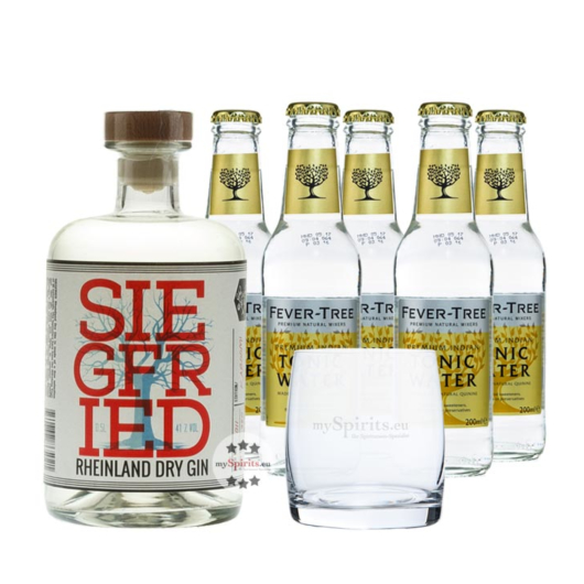 Siegfried Rheinland Gin (41 % Vol., 0,5 L) & 5x Fever-Tree Tonic (0,2 L) inkl. 0,75 € Pfand + 1 Glas