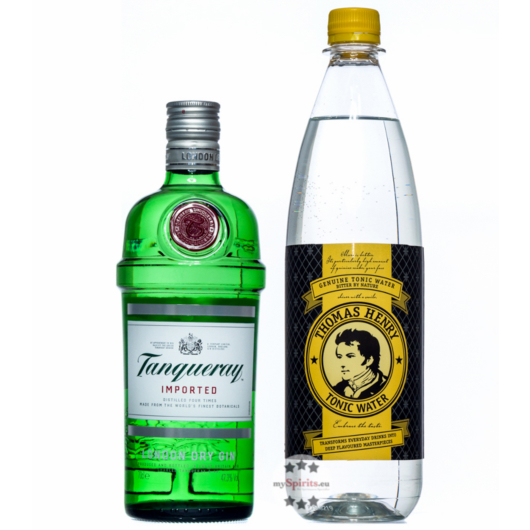 Geschenkset Tanqueray London Dry Gin & Thomas Henry Tonic Water / 47,3 % vol. / 0,7 & 1,0 Liter-Flasche