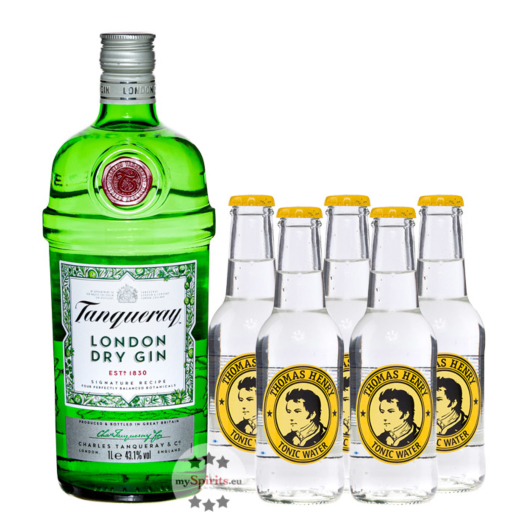 Tanqueray London Dry Gin (43,1% Vol., 0,7 L) & 5 x Thomas Henry Tonic Water (0,2 L) inkl. 0,75 € Pfand