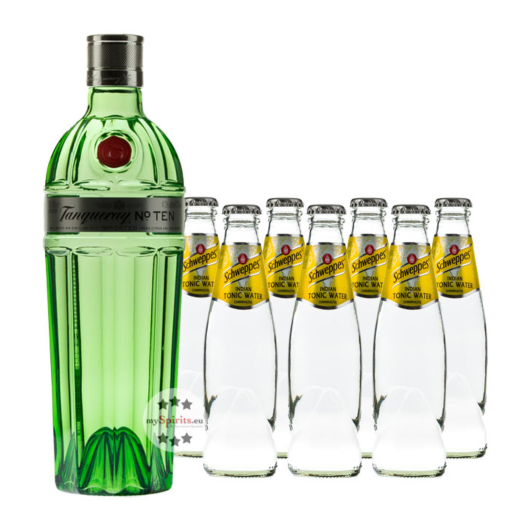 Tanqueray No. 10 Gin (47,3% Vol., 0,7 L) & 7 x Schweppes Indian Tonic (0,2 L) inkl. 0,70 € Pfand