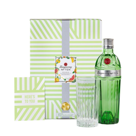 Tanqueray No. Ten Gin Geschenkset mit Gin-Glas & Grußkarte / 47,3% Vol. / 0,7 Liter in Geschenkbox