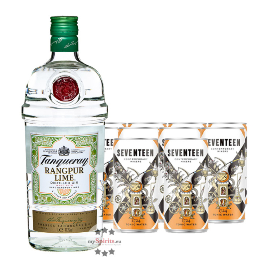 Gin Tonic Set: Tanqueray Gin Rangpur (41,3 % Vol. / 1,0 L) + 10 x 1724 Tonic Water (0,2 L) inkl. 2,50 € 