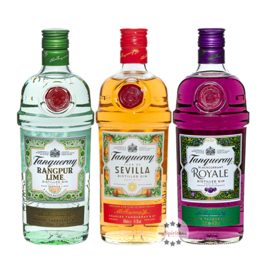 Tanqueray Set: Flor de Sevilla, Rangpur & Royale Distilled Gin / 41,3 % Vol. / 3 x 0,7 Liter-Flasche