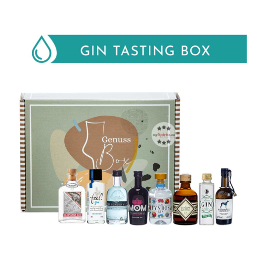 Gin Tasting Set: New Western Dry Gin Probierset / 39,5 – 47 % Vol. / 6x 0,05l + 2x 0,04l in Genuss-Box