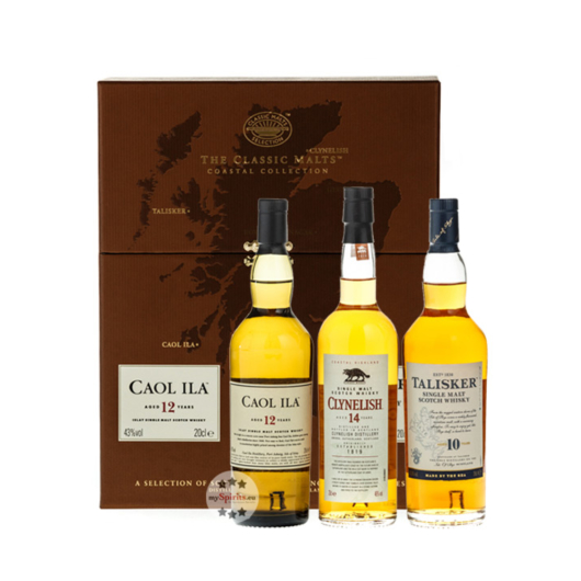 Classic Malts: Whisky Collection Coastal Pack (Caol Ila, Clynelish, Talisker) / 43 & 45,8 & 46 % Vol. / 3 x 0,2 L in brauner Geschenk-Box