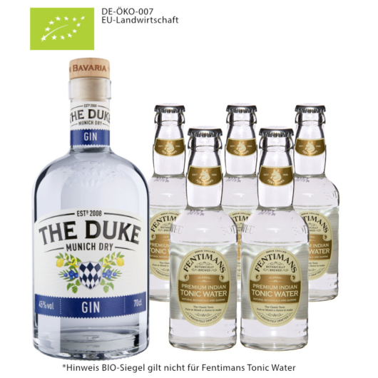 The Duke Dry Gin Bio (45% Vol., 0,7L) & 5x Fentimans Tonic (0,2L) inkl. 1,25€ Pfand