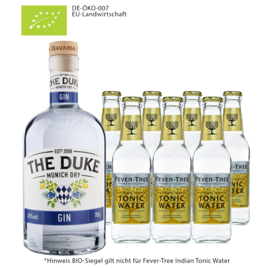 The Duke Munich Dry Gin Bio (45% Vol., 0,7l) & 7 x Fever-Tree Indian Tonic (0,2l) inkl. 1,05€ Pfand