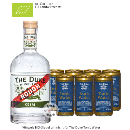 The Duke Rough Gin Bio (42 % vol, 0,7l) & 7 x The Duke Tonic Water (0,2l) inkl. 1,75€ Pfand