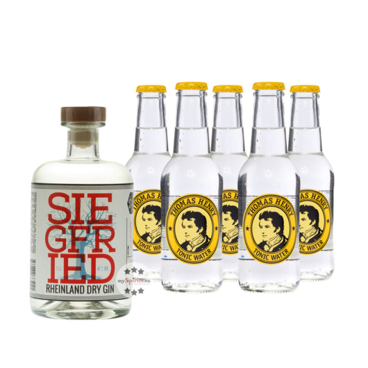 Siegfried Rheinland Dry Gin (41 % Vol., 0,5 L) & 5 x Thomas Henry Tonic Water (0,2 L) inkl. 0,75 € Pfand