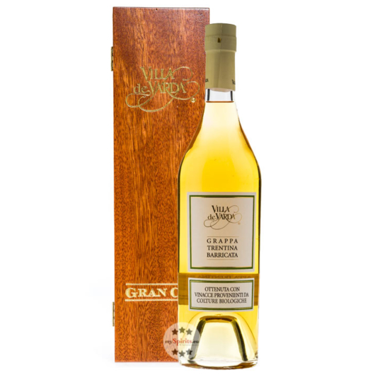 Villa de Varda Grappa Trentina Barricata / 40% Vol. / 0,7 Liter-Flasche in Kästchen aus Mahagoniholz