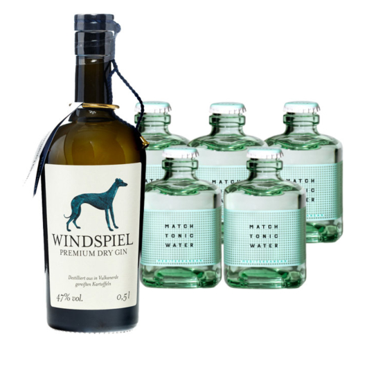 Windspiel Premium Dry Gin (47 % vol, 0,5l) & 5 x Match Mediterranean Tonic Water (0,2l) inkl. 1,50 € Pfand