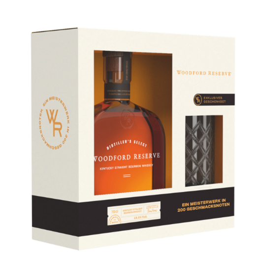 Woodford Reserve Distiller's Select Kentucky Straight Bourbon Whiskey / 43,2 % vol / 0,7 l in Geschenkset mit Glas - AKTION