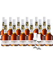 12 x Unterthurner Bauernnusseler Walnuss-Likör mit Grappa / 39 % Vol. / 0,7 Liter & 2 Schnapskelche