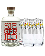 Siegfried Rheinland Dry Gin (41 % vol. / 0,5 Liter) & 6 x Schweppes Dry Tonic Water (0,2 Liter) inkl. 0,60 € Pfand + 2 Tumbler Gläser