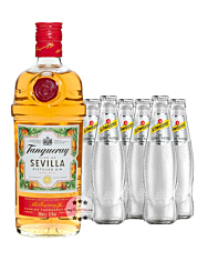 Praktisch als Gin Tonic Set: der zitrus-fruchtige Tanqueray Flor de Sevilla Gin & das trockene, weniger süße Schweppes Dry Tonic als Set bei mySpirits!