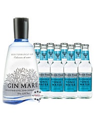 Gin Tonic Set: Gin Mare (42,7 % Vol. / 0,7 Liter) + 8 x Fever-Tree Mediterranean Tonic Water (0,2 Liter) inkl. 1,20 € Pfand