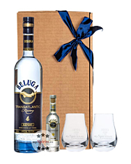 Vodka Geschenkset: Beluga Transatlantic Vodka (40 % Vol. / 0,7 L) + Beluga Noble Russian Vodka Miniatur (40 % Vol. / 0,05 L) + 2 kleine mySpirits Nosing-Gläser in Geschenkbox