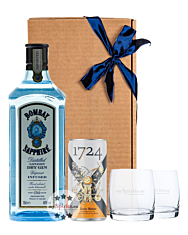 Geschenk-Set: Bombay Sapphire Gin (40 % Vol. / 0,7 L) + 1724 Tonic Water (0,2 L) inkl. 0,25 € Pfand + 2 x mySpirits Tumbler in Geschenkbox