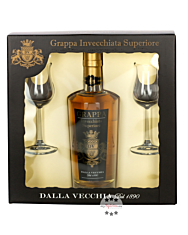 Dalla Vecchia Grappa Set Invecchiata Superiore + 2 Gläser / 40 % Vol. / 0,5 Liter-Flasche in Geschenkbox
