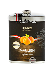 Dolomiti: Flachmann Marillen Schnaps / 35 % Vol. / 0,2 Liter-Flasche aus Edelstahl