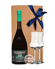 Fassbind Geschenk-Set Vieille Poire Alte Birne 40 % vol. 0,7 l mit 2 mySpirits Kelchgläsern in Box