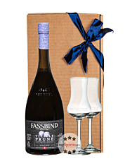 Fassbind Geschenk-Set Vieille Prune - Fassbind Alte Pflaume 40 % vol. 0,7 l mit 2 Gläsern in Dekobox